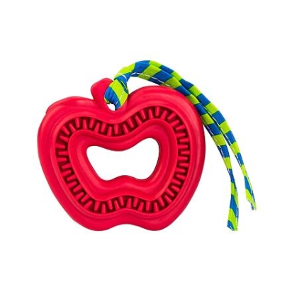 Dentální hračka jablko přírodní guma pro štěňata s látkovým střapcem 7 cm HipHop