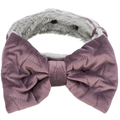 Vánoční obojek s mašlí, samet/plyš, lila/zelená, M-L: 40-55 cm/ 40 mm