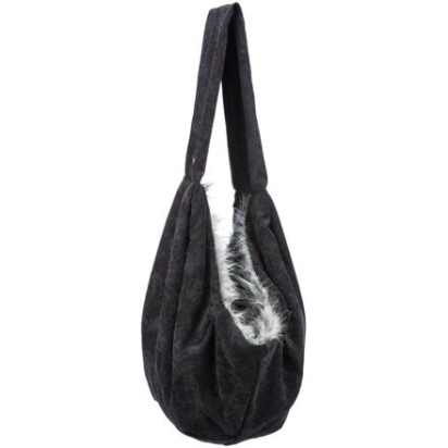 Měkká přední taška - gondola s vnitřní kožešinou,  22 x20 x 60 cm, černá/šedá