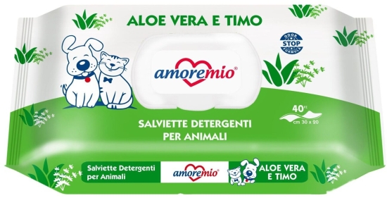 AMOREMIO vlhčené čistící ubrousky, aroma Aloe Vera/tymián, 40 ks