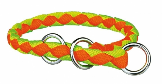 Nylonový obojek kulatý CAVO  (M) 39-45 cm/12 mm, neon oranž/neon zelená - DOPRODEJ