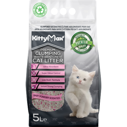 KITTYMAX hrudkující, bezprašný bílý bentonit BABY POWDER  5 l