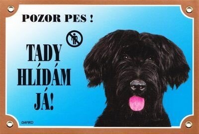 Barevná cedulka Pozor pes, Briard černý