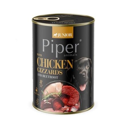 NEW PIPER JUNIOR s kuřecími žaludky a červenou řepou, konzerva pro štěňata, 400 g