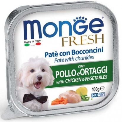 MONGE FRESH - paštika a kousky s kuřetem a zeleninou 100g