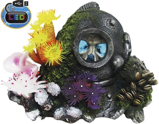 Nobby akvarijní dekorace Helma s lebkou s LED 22,7 x 16 x 14,5 cm