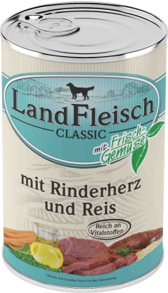 Landfleisch Dog Classic hovězí srdce s rýží 400g