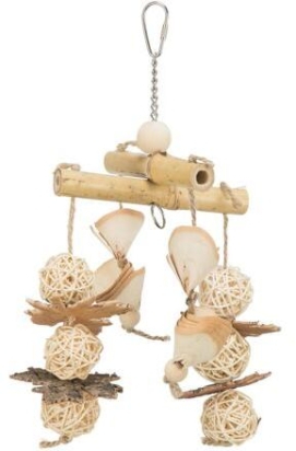 Závěsný přírodní kolotoč, hračka pro papoušky, bambus/ratan/dřevo, 31 cm