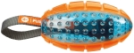 TPR termoplastový rugby míč s poutkem, 12cm/27cm oranž/modrá - DOPRODEJ