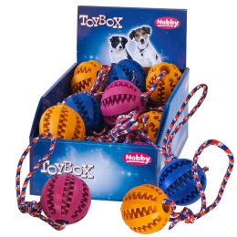 Nobby TOYBOX Dog hračky dentální gumový míček s provazem 16 ks 7 x 30 cm