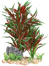 Akvarijní rostlina červenozelená, ve štěrkovém lůžku, plast/polyester, 28 cm - DOPRODEJ