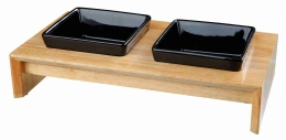 Dřevěný bar, 2x keramická čtyřhranná miska, á 0,4 l / 13 x 13 cm,  černá