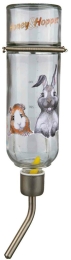 Skleněná napáječka Honey & Hopper s kovovým pítkem pro činčily a králíky 500 ml