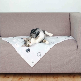 Plyšová deka MIMI 70 x 50 cm šedá s kočičími hlavami