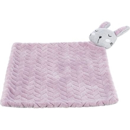 JUNIOR hebká deka s hračkou, 55 x 40 cm. plyš/bavlna, lila/šedá