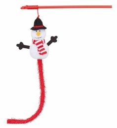 Vánoční hračka pro kočky sněhulák na udici 31 cm