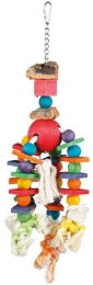 Závěsná hračka s různobar. kostkami a kuličkami na uzlících