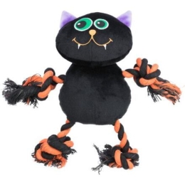 HALLOWEEN hračka pro psy 32 cm, plyš/bavlna, černá kočka/oranžová dýně