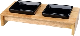 Dřevěný bar, 2x keramická čtyřhranná miska,  á 0,2 l / 10 x 10 cm, černá