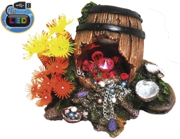 Nobby akvarijní dekorace sud s pokladem s LED 16,2 x 12,5 x 12,5 cm