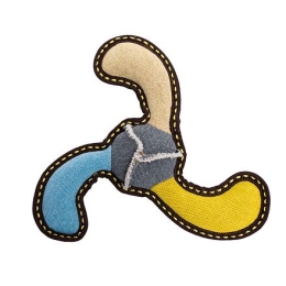 Bumerang jutový 27 cm, robustní aport pro psy, HIPHOP DOG, béžová/modrá/žlutá