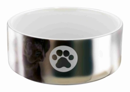 Keramická miska pro psy s packami 0,3 l/12 cm stříbrno/bílá