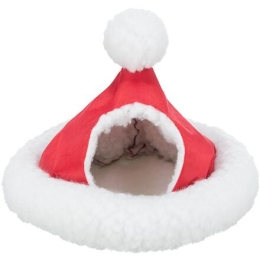 Xmas cave - vánoční plyšová jeskyňka pro myši/křečky, 17 cm, bílá/červená
