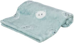 Plyšová deka MIMI, 70 x 50 cm, motiv kočičí hlavy, šalvějová  - LIMITOVANÁ NABÍDKA