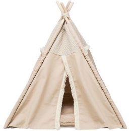 Teepee BOHO s polštářem, 55 x 65 x 44 cm, bavlna, béžová