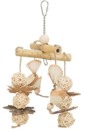 Závěsný přírodní kolotoč, hračka pro papoušky, bambus/ratan/dřevo, 31 cm