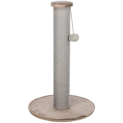 Škrabací sloupek LIVIA s plyšovou kuličkou, 64 cm, béžovošedá