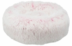 Kulatý pelech HARVEY ø 50 cm, hebký potah s dlouhým vlasem, bílá/růžová