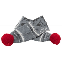 Vánoční šál s bambulkou, M: 70 cm, šedobílá/červená